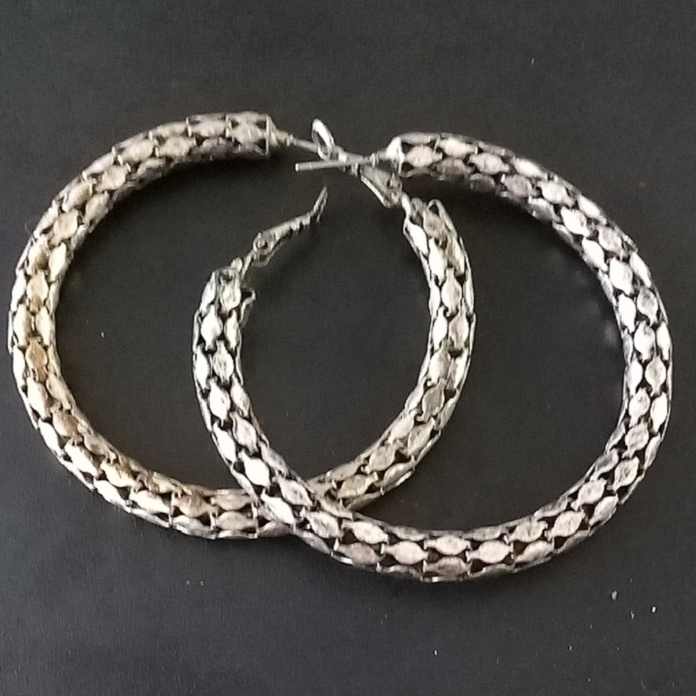 Silver-Tone Textured Hoop Earrings - Women Jewelry